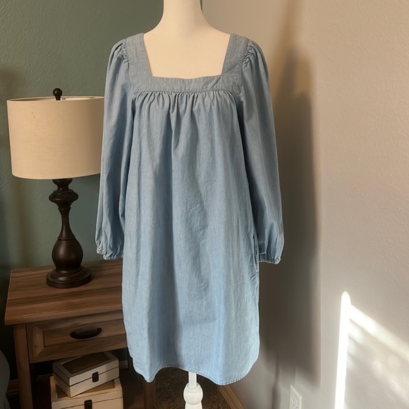 JCrew Squareneck Chambray Shift Dress Size Small - Picture 1 of 9